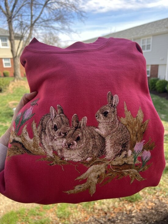 Cotton Deluxe Tops - NEW Vintage 90 Deadstock Cotton Deluxe pink BUNNIES Easter sweatshirt XL cottage